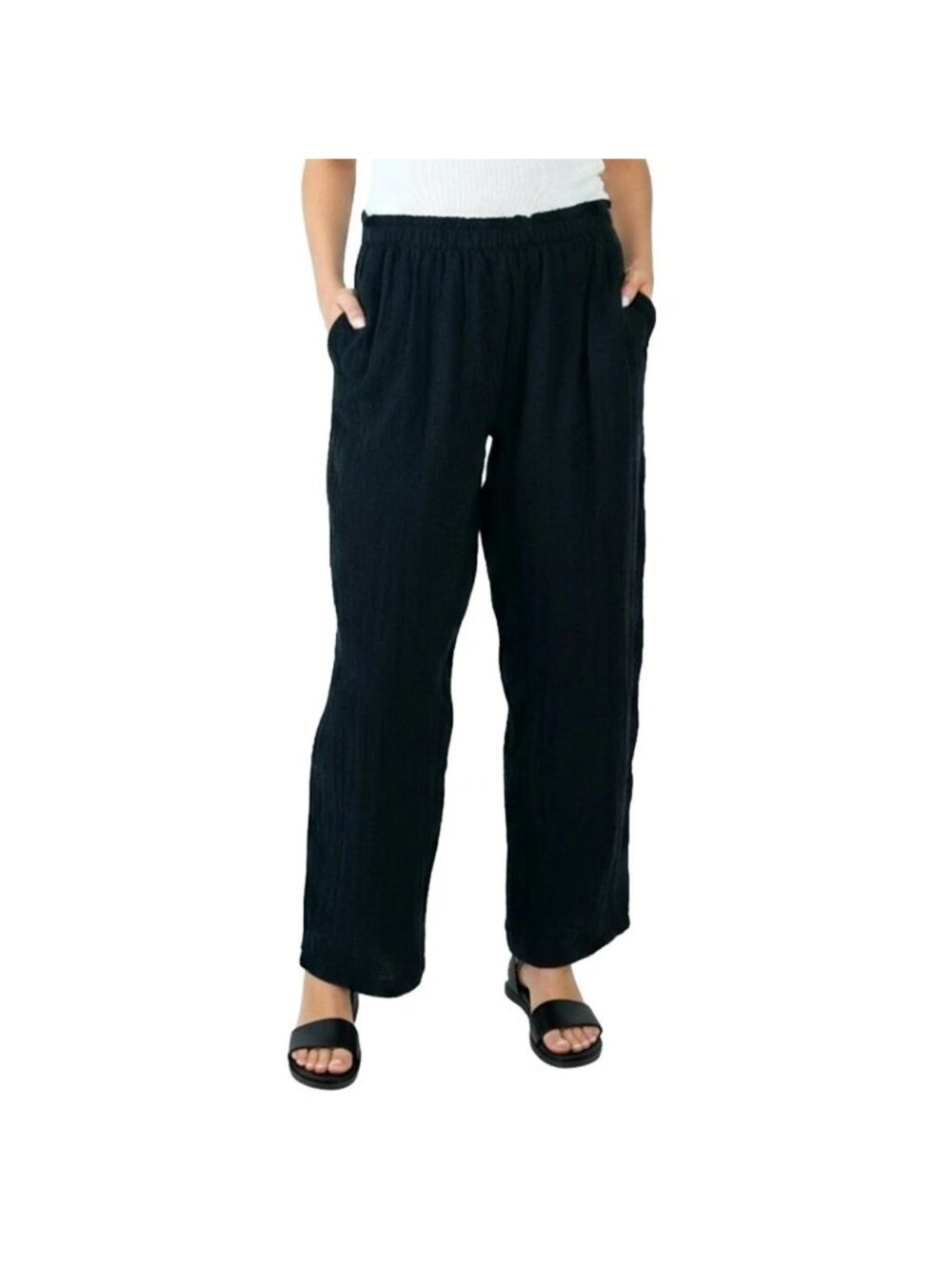Coldwater Creek Womens Black Gauze Pull-On Pants 30" Inseam XS Loose Fit